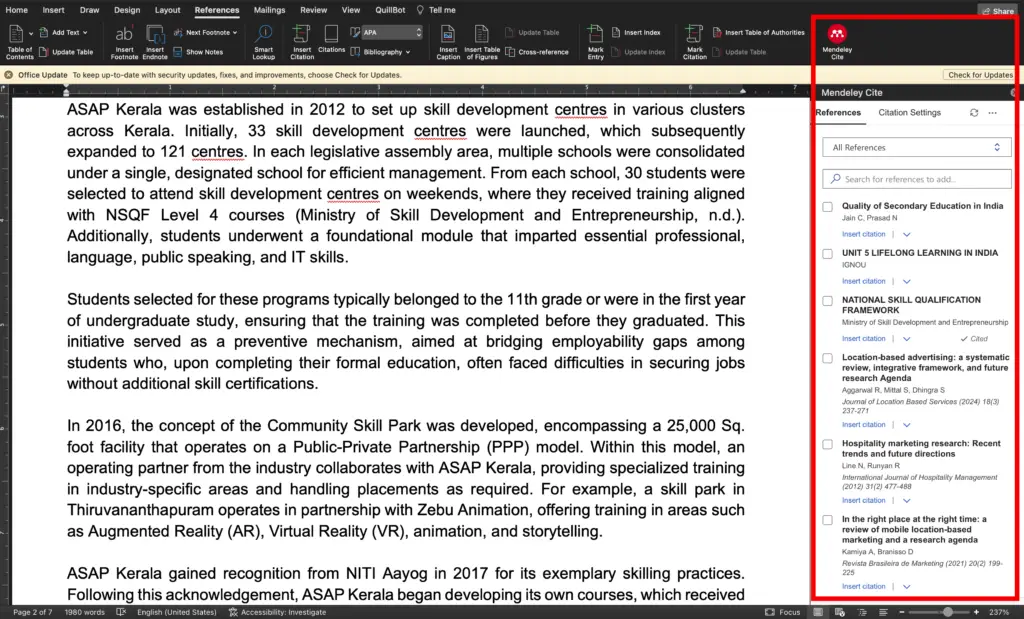 Mendeley Cite Feature